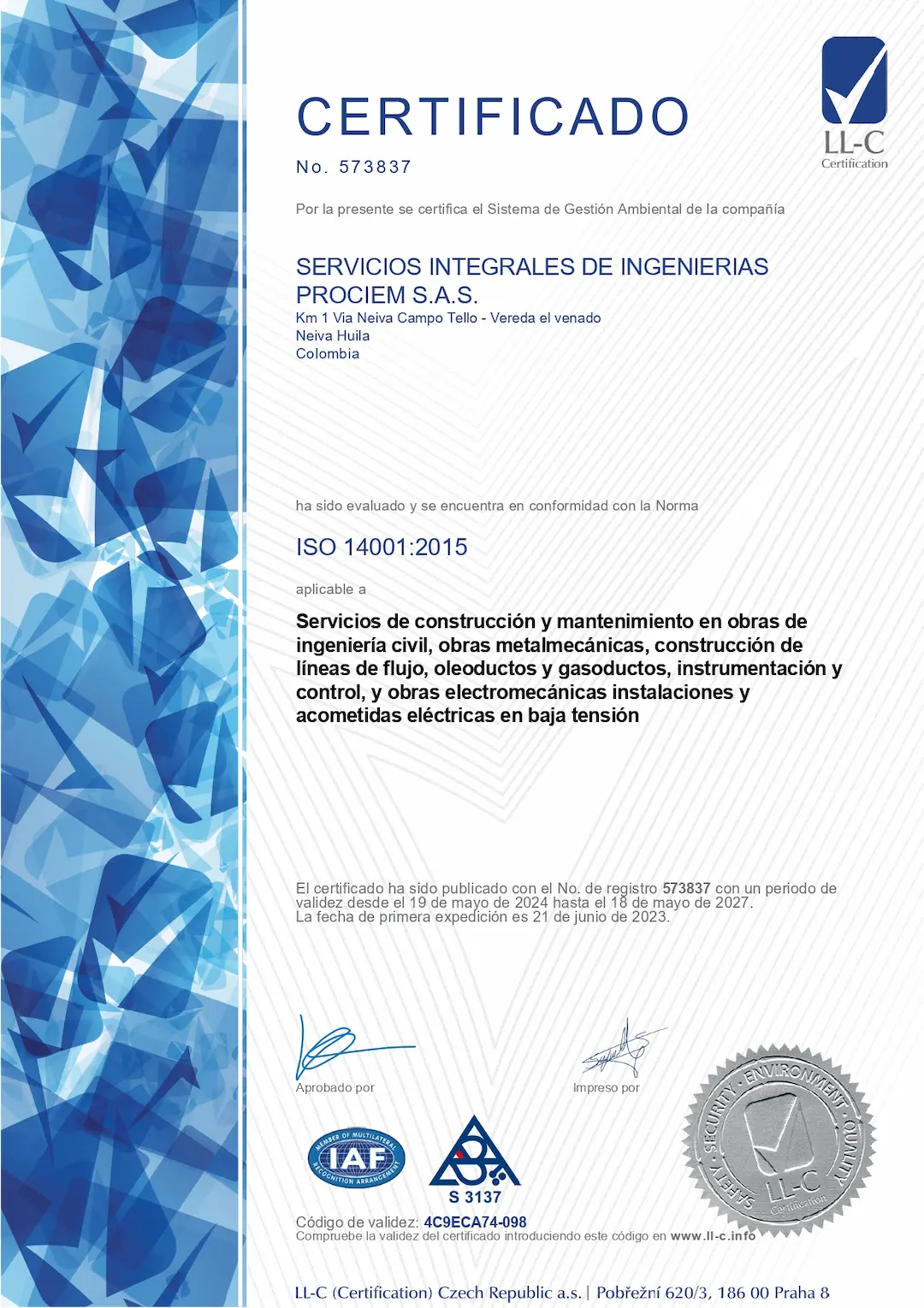 Certificado ISO 14001