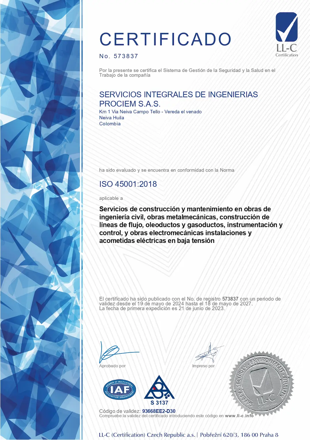 Certificado ISO 45001