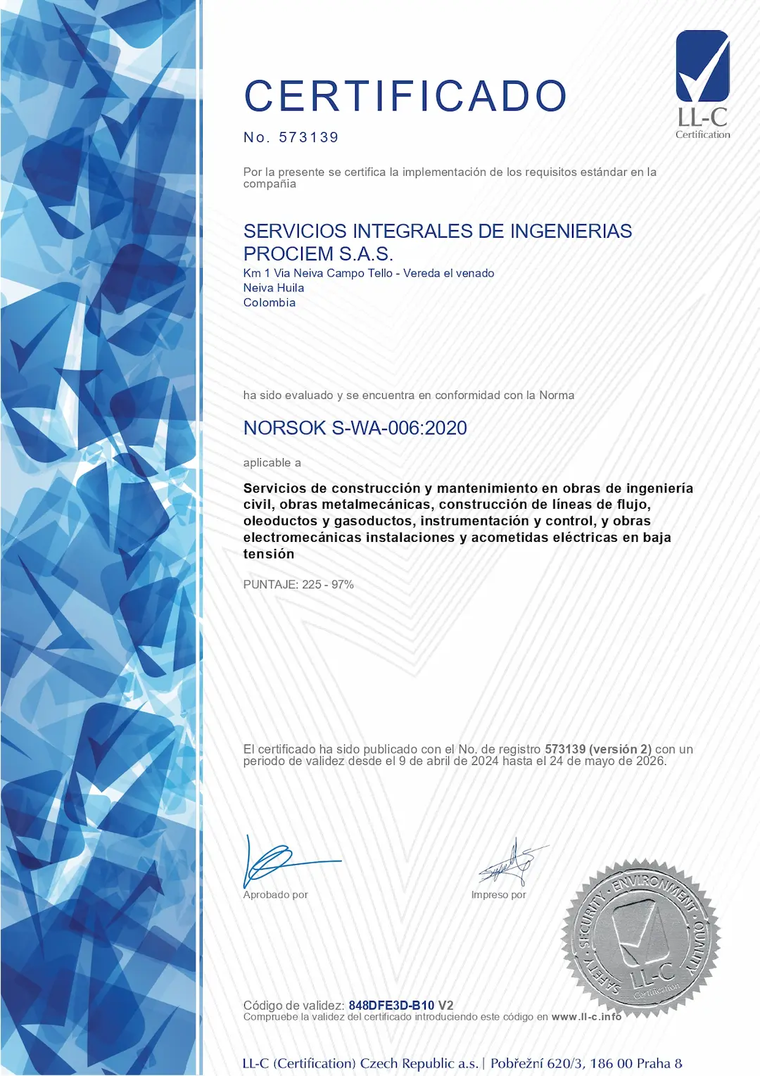 Certificado ISO NORSOK